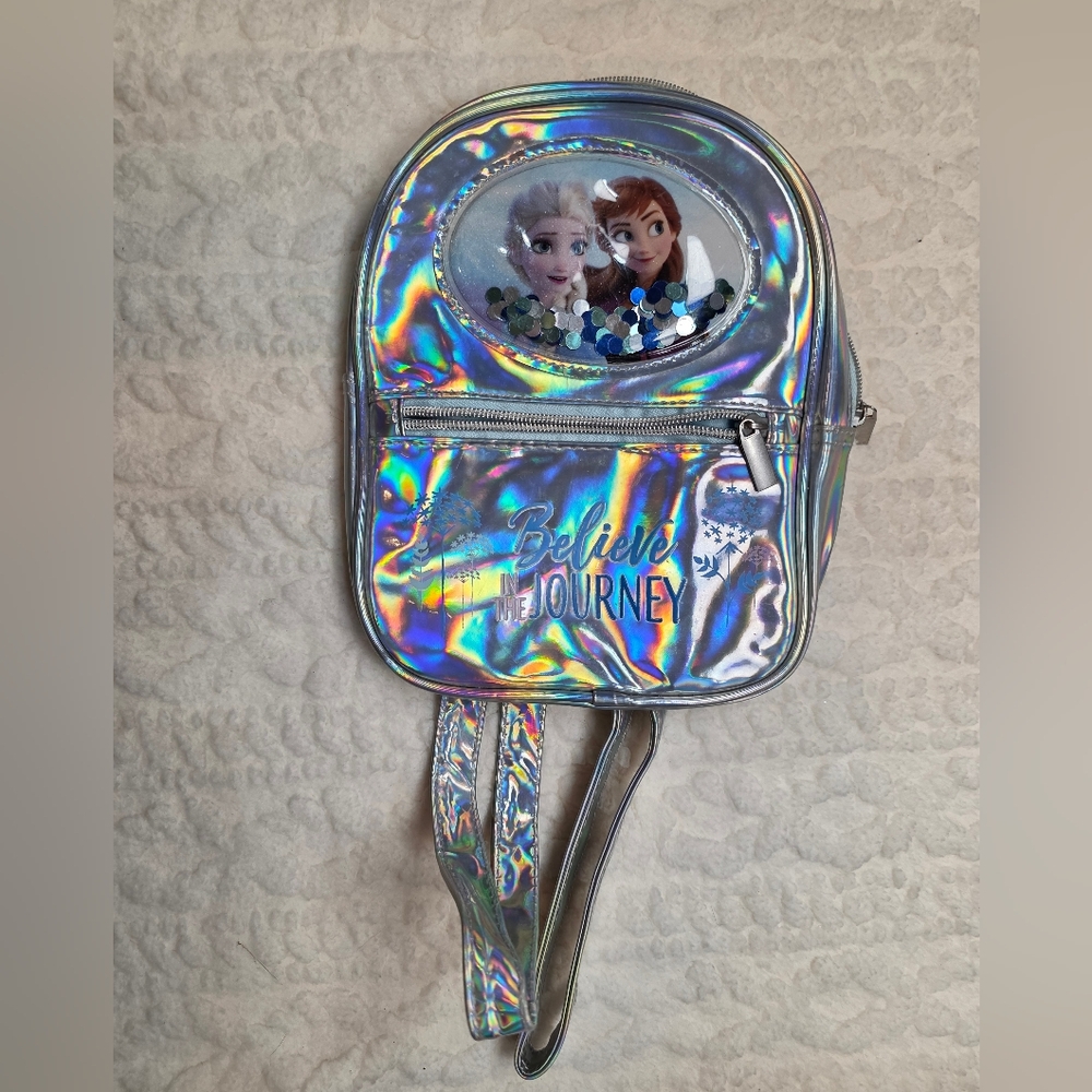 Disney Frozen II Holographic Mini Backpack | Elsa & Anna | Glitter Shake Window